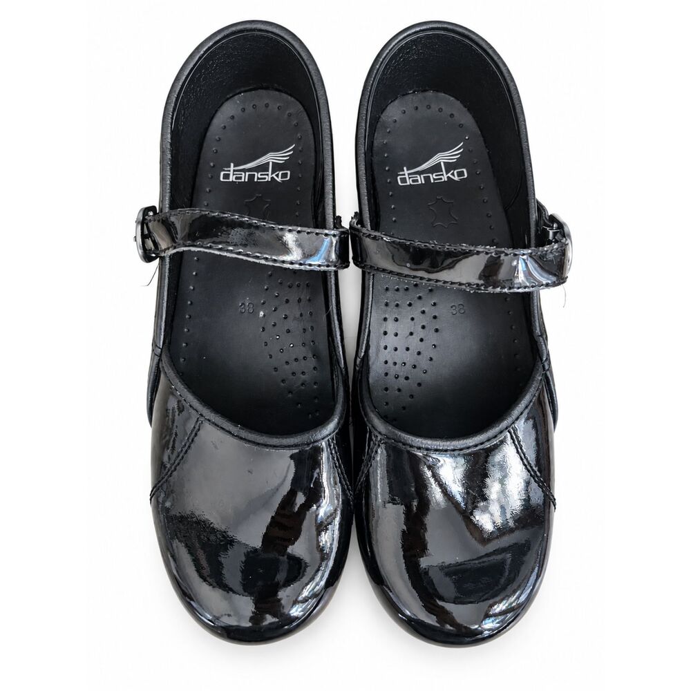 Dansko Black Patent Leather Mary Jane Clogs – Size 38
